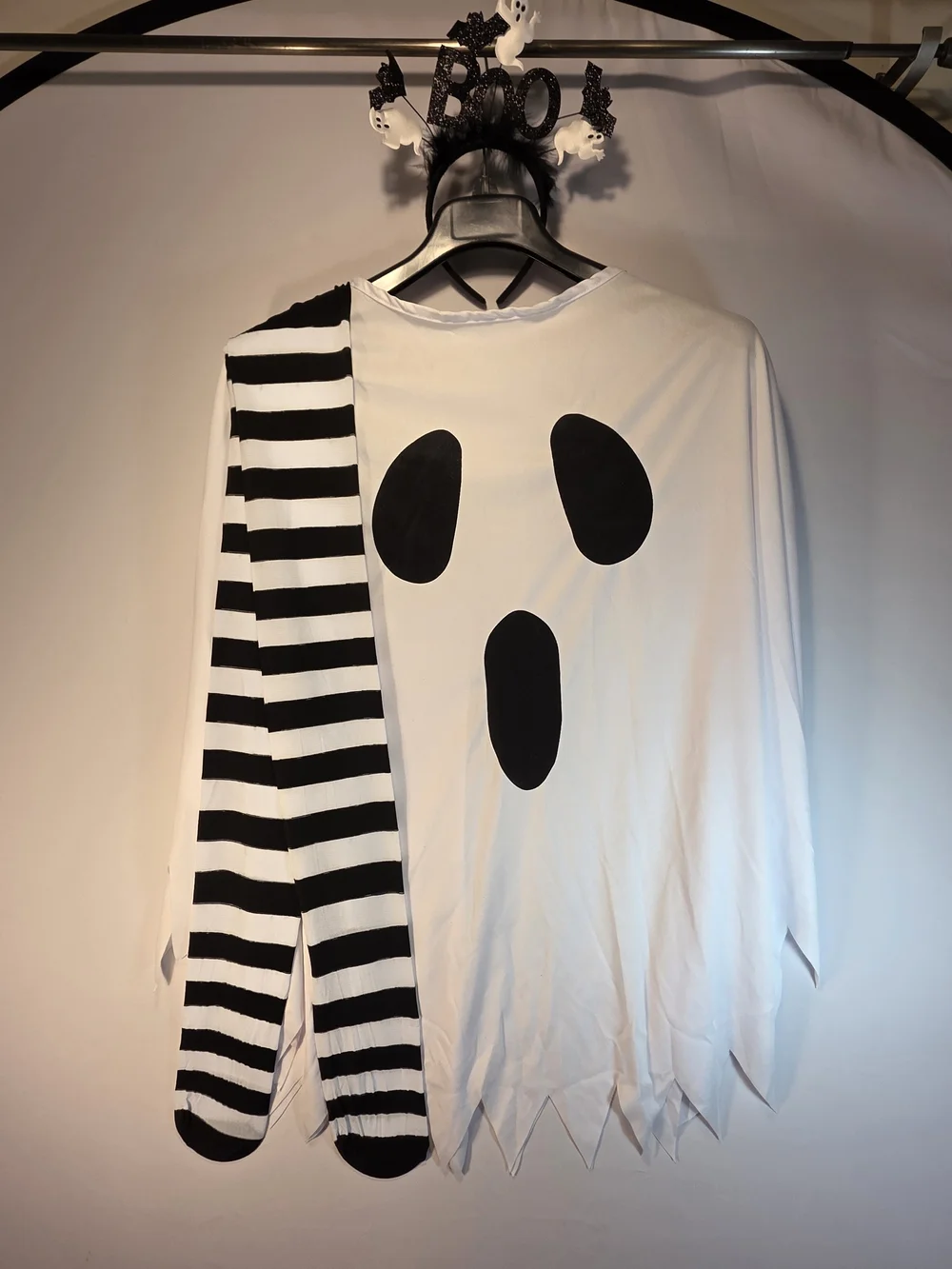 NEW Ghost Costume Womens Size Small Cape Stockings Headband Halloween Cosplay